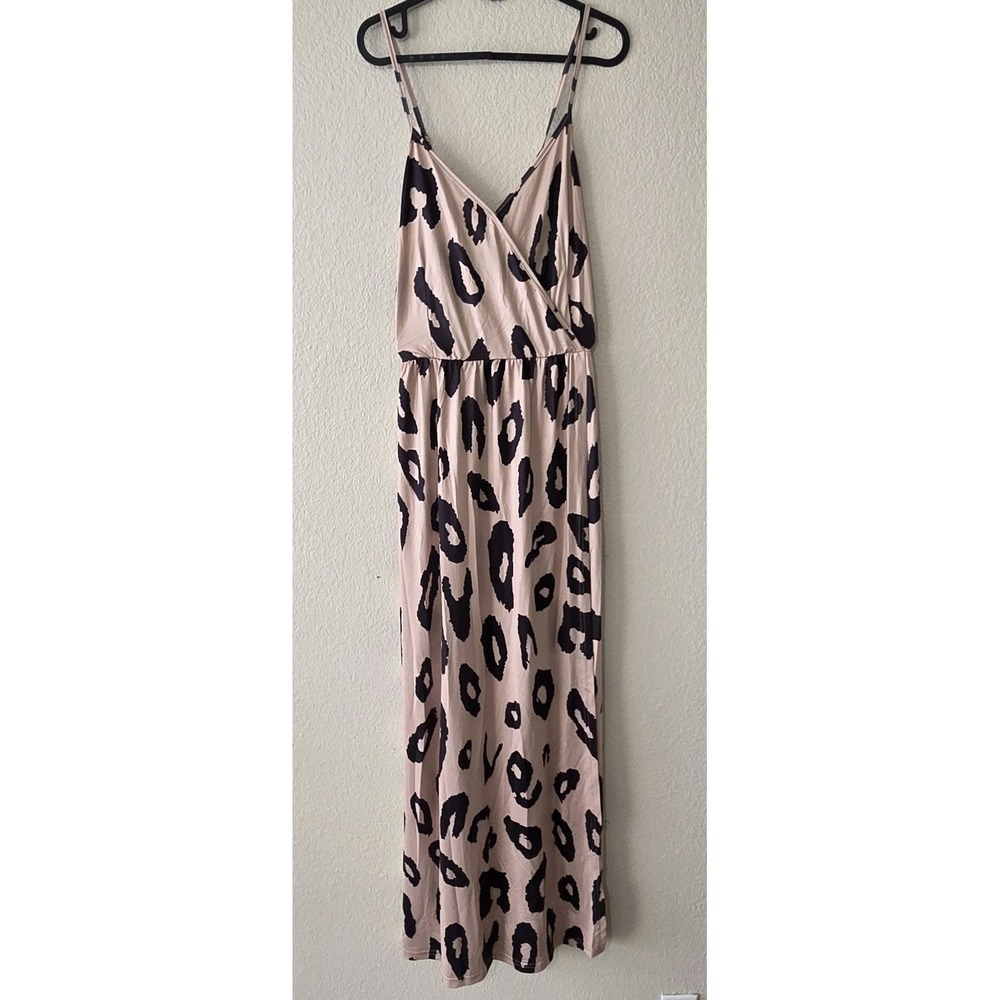 Leopard Print Faux Wrap Maxi Dress Womens XL Sundress Straps V Neck Summer Beach